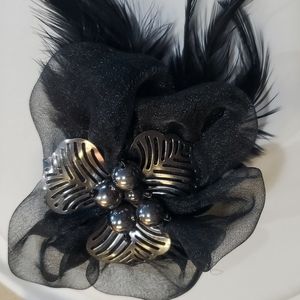 genuine Feather brooch scarf pin hair hat clip  Black